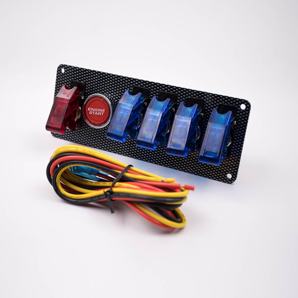 Elecbee Race Car Rocker Switch Panel LED Engine Start 4-position Pull Blue Light Switch 12V 20A