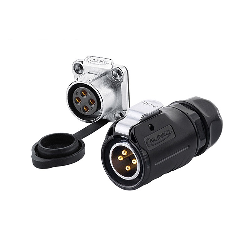 Elecbee 4 Pin Electrical Connectors Male Plug and Flange Receptacle with Protection Cap