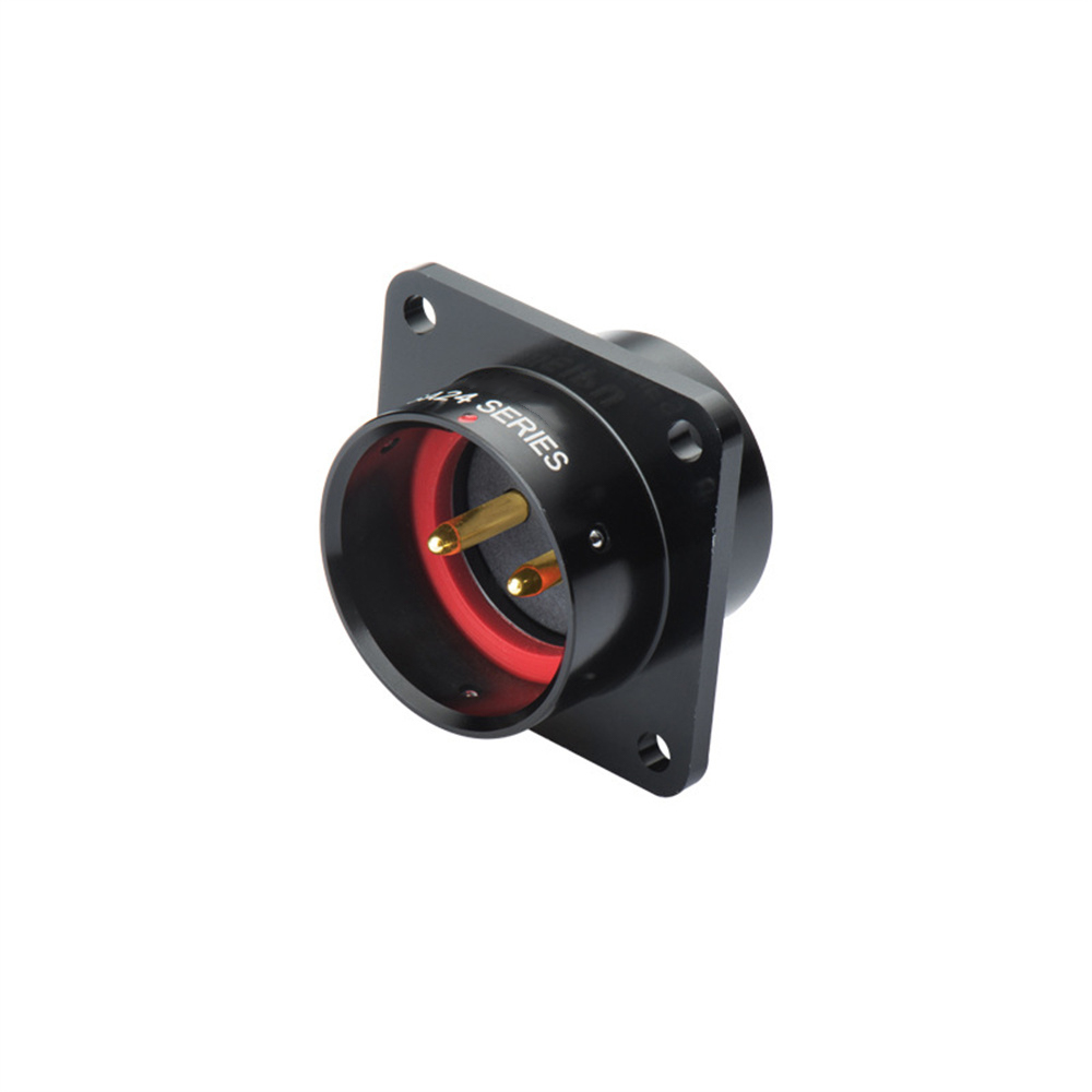 Elecbee SA24 2 芯直式公插座 面板安装 4孔法兰 焊接 黑色