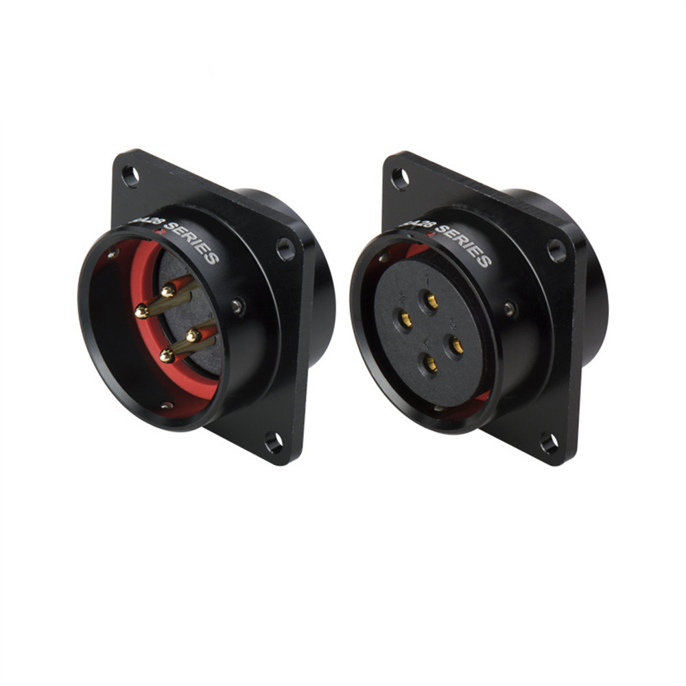 Elecbee SA28 2芯 针式插座 面板安装 4孔法兰 焊接 黑色