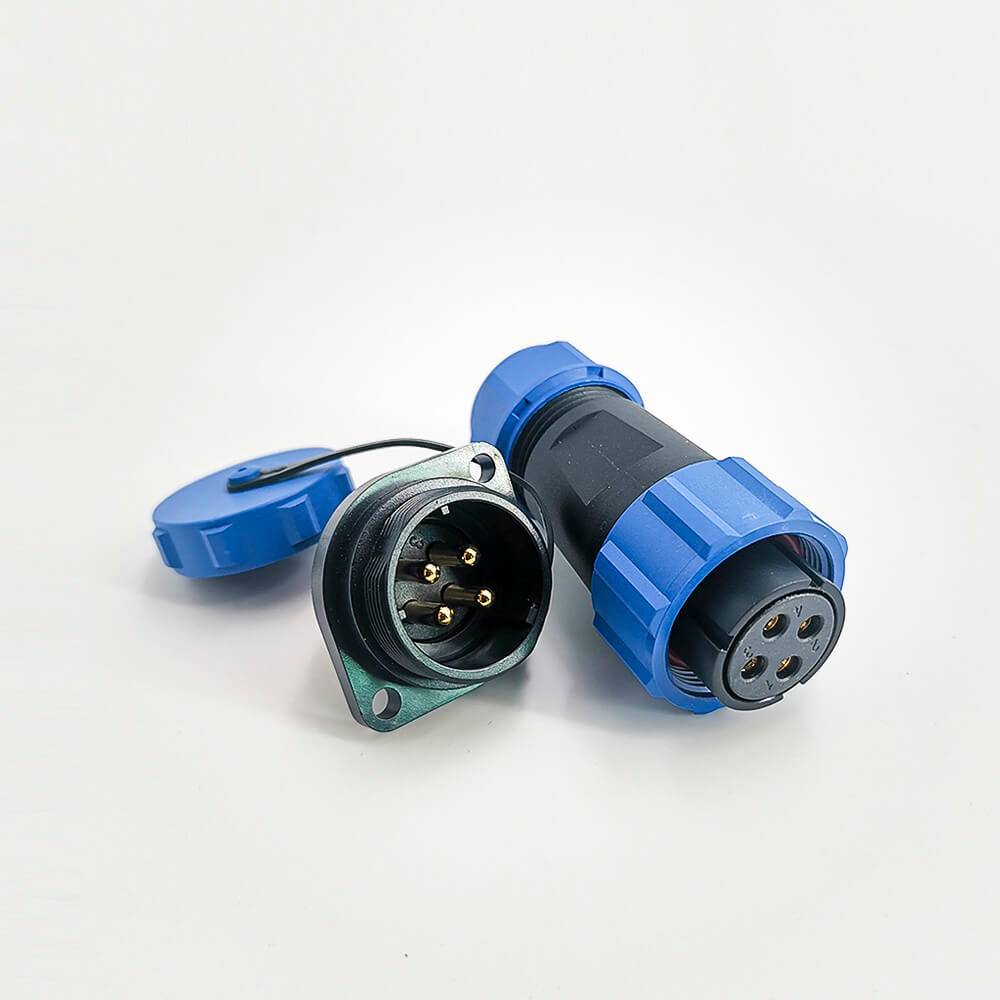 Elecbee SP21 Series Waterproof Aviation connector 4 pin Straight Solder Type Female Plug and Male 2-hole flange Socket one pair