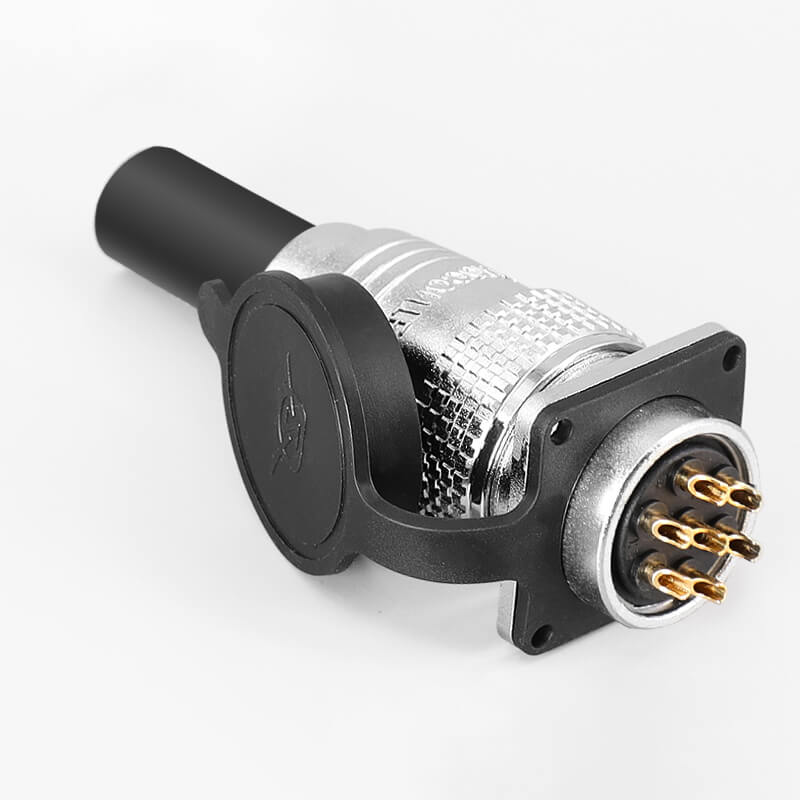 Elecbee 7-poliger TP28-Rundbuchsenstecker und -buchse mit 4-Loch-Vierkantflansch-Drahtkabelverbinder