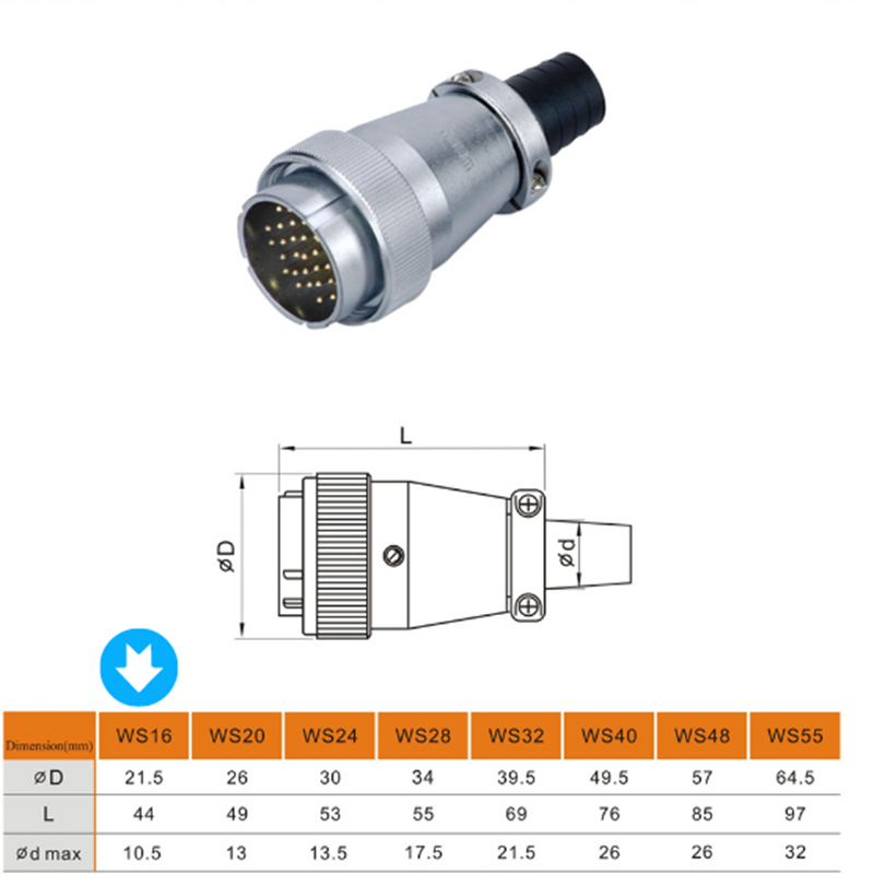 Elecbee Metal Aviation Connector WS Series plug With PVC Sleeve WS16J3TQ Straight 3pin Male plug WS16J3TQ