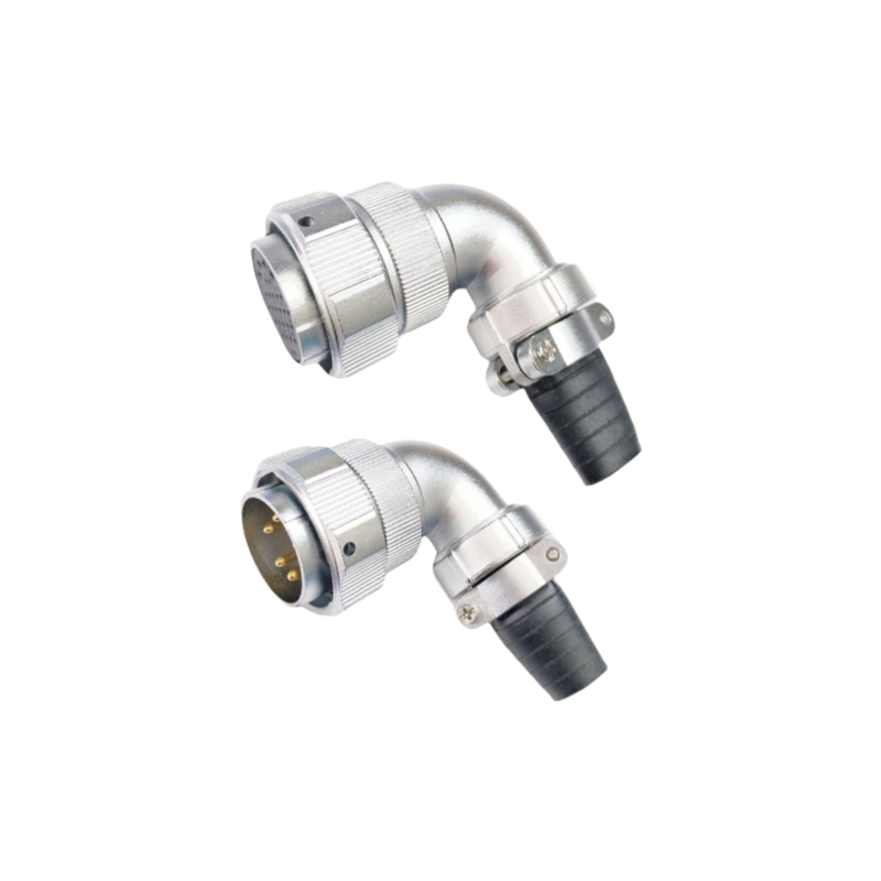 Elecbee Metal Aviation Connector WY Series Plug with angled back shell and cable clamping plates  Right Angled 19pin Male Plug WY32J19TV