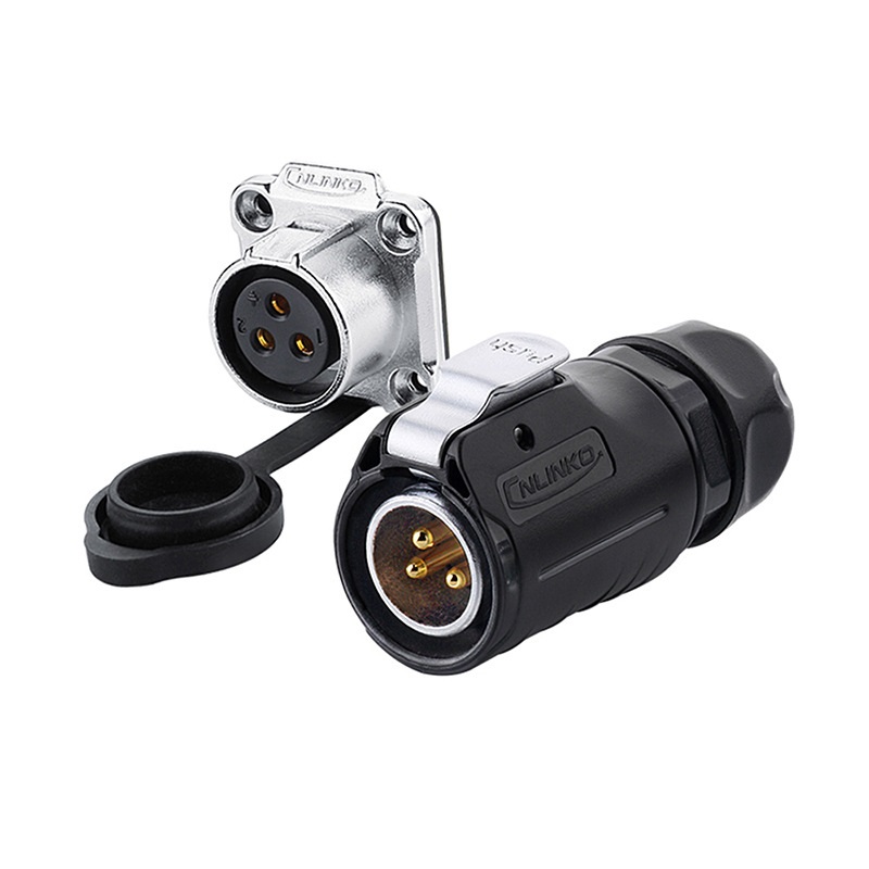 Elecbee IP67 3 Pin Connectors Waterproof Plug and Socket Flange Receptacle with Dustproof Cap