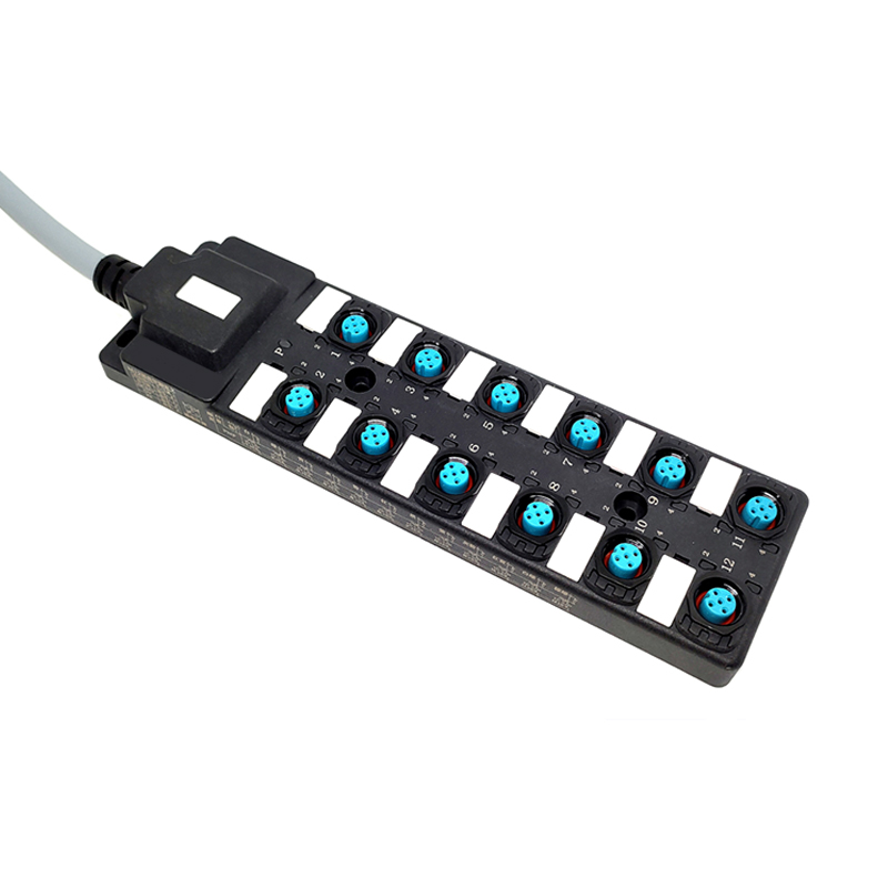 Elecbee M12分配器12端口单通道PNPLED指示电缆PUR/PVC灰色3m