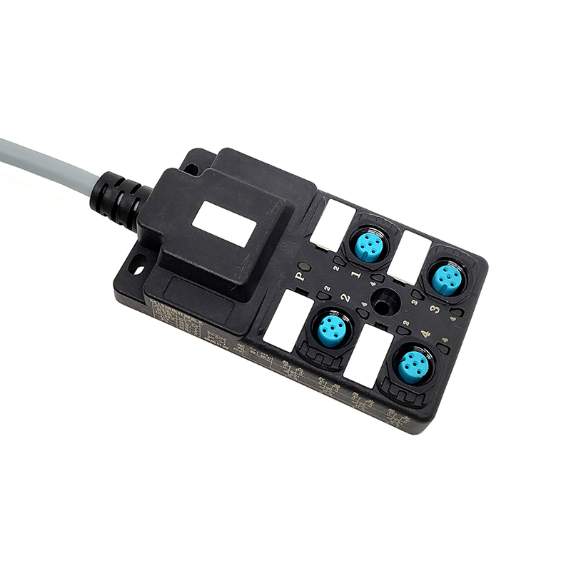 Elecbee M12分配器4端口单通道NPNLED指示电缆PUR/PVC灰色3m