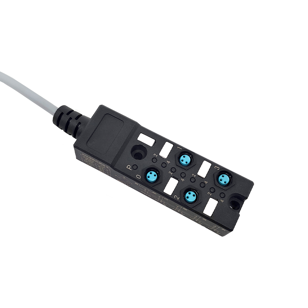 Elecbee M8 Splitter Compact 4 Ports Single Channel PNP LED Indication Cable PUR/PVC Gray 10M