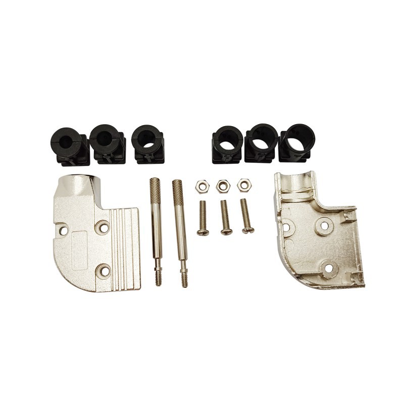 Elecbee D SUB 9 Shell L Type Right Angled Male RS232 serial port Zinc Alloy Silver 