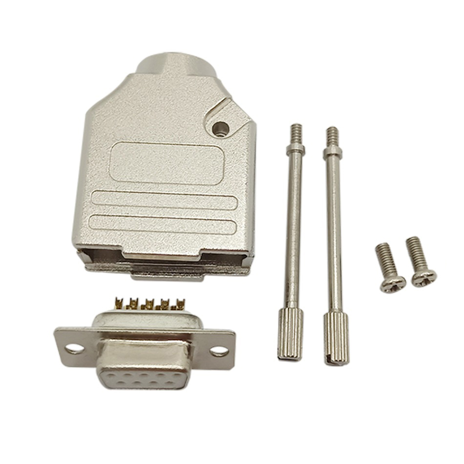 Elecbee D SUB 9 Shell Straight Plug Socket Cable 9pin Zinc Alloy Silver 