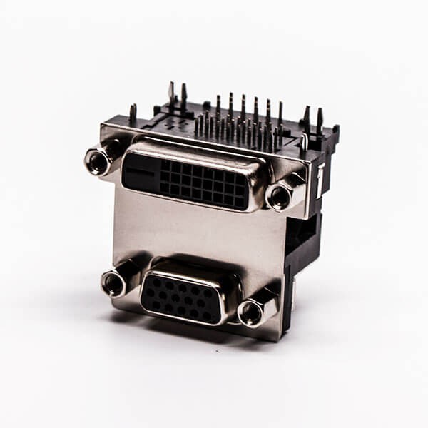 Elecbee d-sub和dvi双端口连接器母头弯式无控孔5.48mm