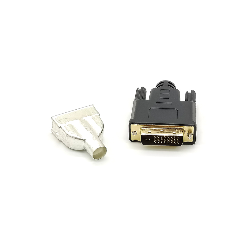 Elecbee DVI 焊线连接器24+1公头直式焊线带屏蔽金属壳塑料外壳