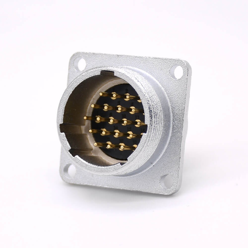 Elecbee 19 Pin Connector P24 Male Straight Socket Square 4 holes Flange Mounting Solder Cup for Cable