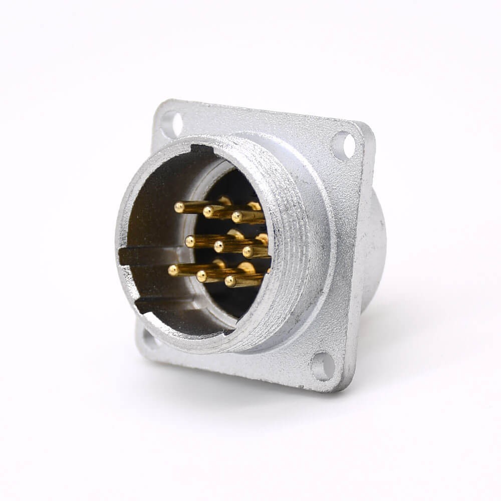 Elecbee P24 Male 9 Pin Straight Socket Square 4 holes Flange Mounting Solder Cup for Cable