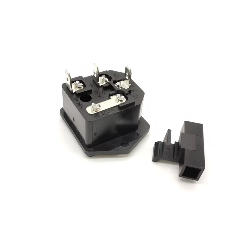 Elecbee AC Power Jack Connector AC-03 Male Through Hole Straight 3 Pin With Fuse