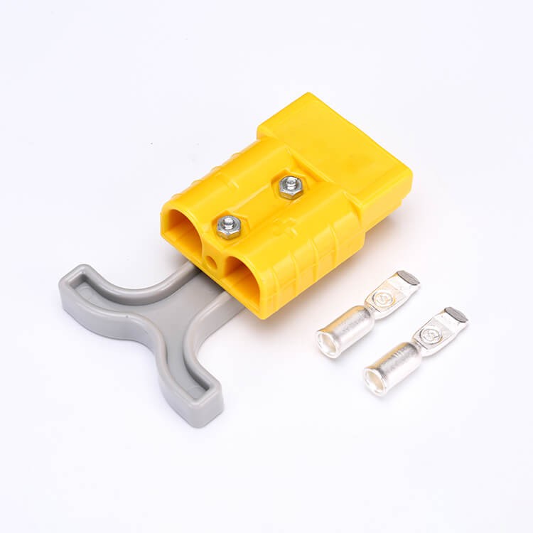 Elecbee 2 Way 600V 50Amp Yellow Housing Battery Power Cable Connector with Grey Plastic T-Bar Handle