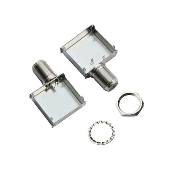 Elecbee F Connector to Coaxial RF Female Angled with Shielding Can