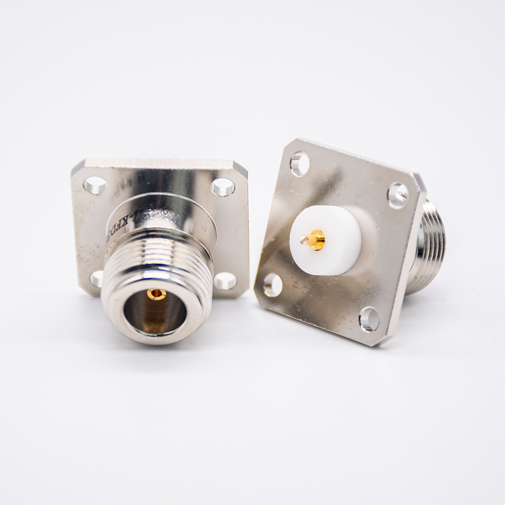 Elecbee Coax N Type Welding Plate 4 Hole Flange Female Straight Solder for PCB Mount