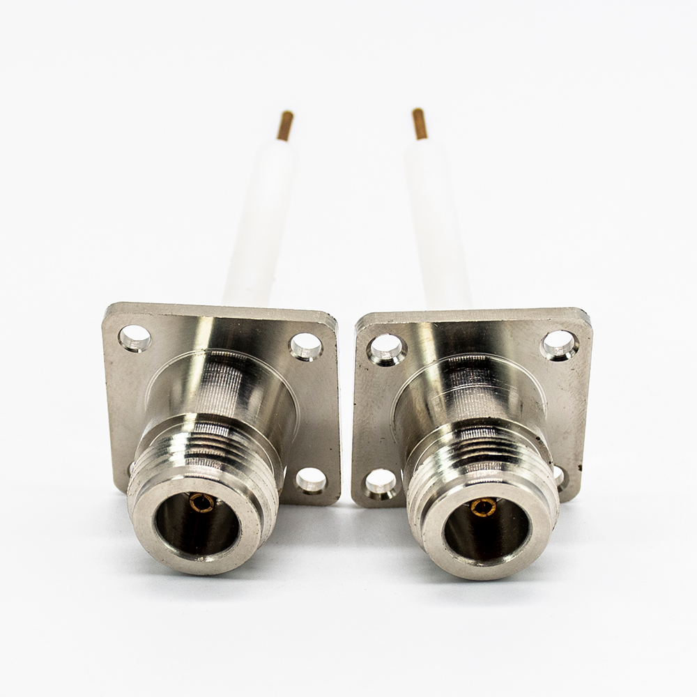 Elecbee N Type Female Chassis Mount Connector Female 180 Degree 4 Hole Flange Mount