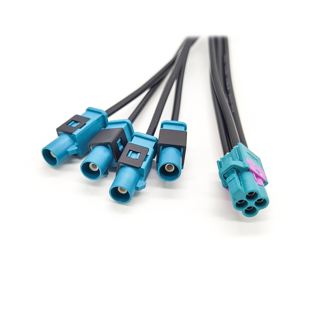 Elecbee Mini FAKRA 4-in-1 to 4-Port FAKRA Z-Type Male LVDS Cable, 360 Panoramic Camera Harness, 50cm RG316 RF Coaxial Jumper, Water Blue -with TE