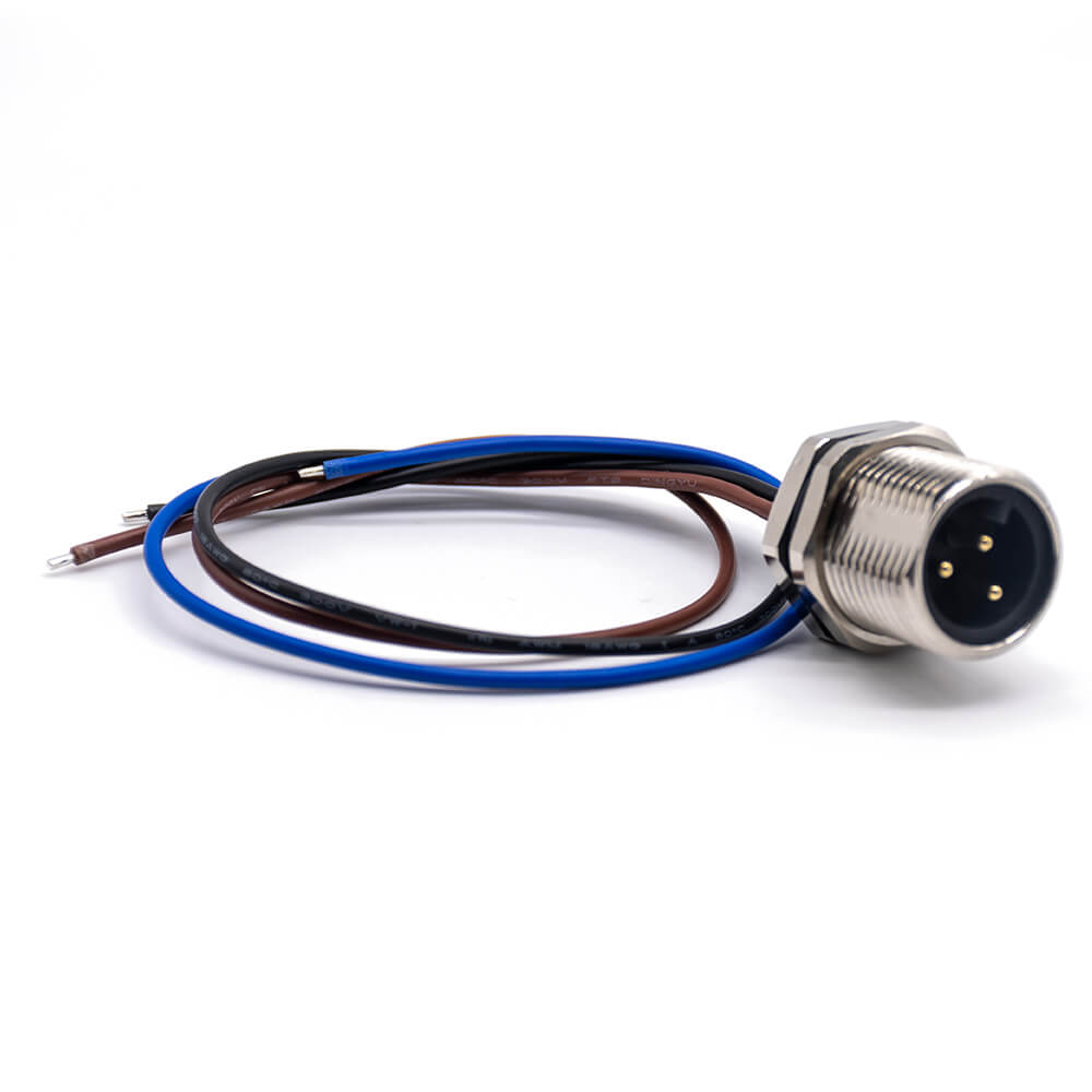 Elecbee M7/8 Plug 3 Pin Straight Balkhead Front Mount 30cm18AWG Single Ended Cable UnShielded