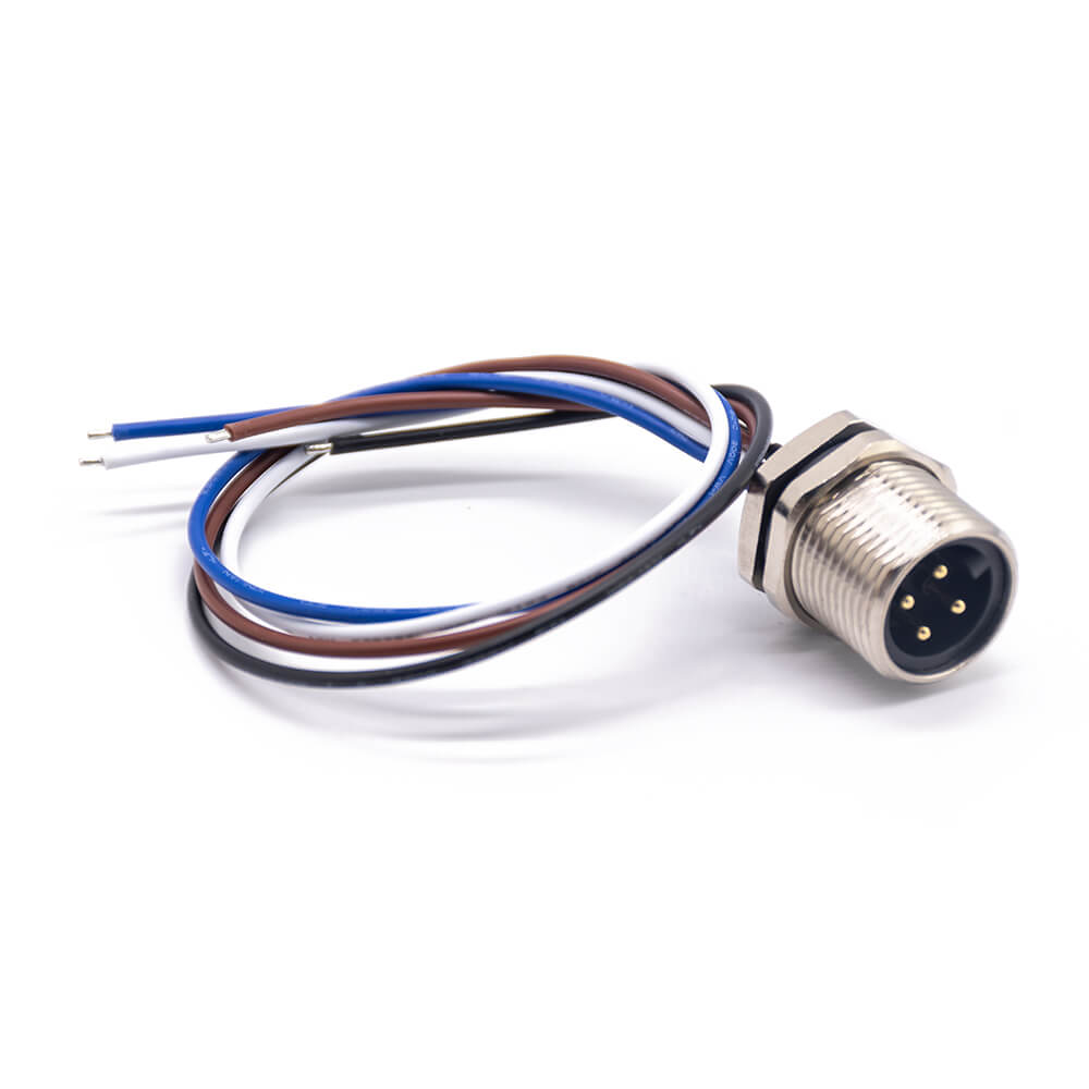 Elecbee M7/8 Plug 4 Pin Straight Balkhead Front Mount30cm 18AWG Single Ended Cable UnShielded