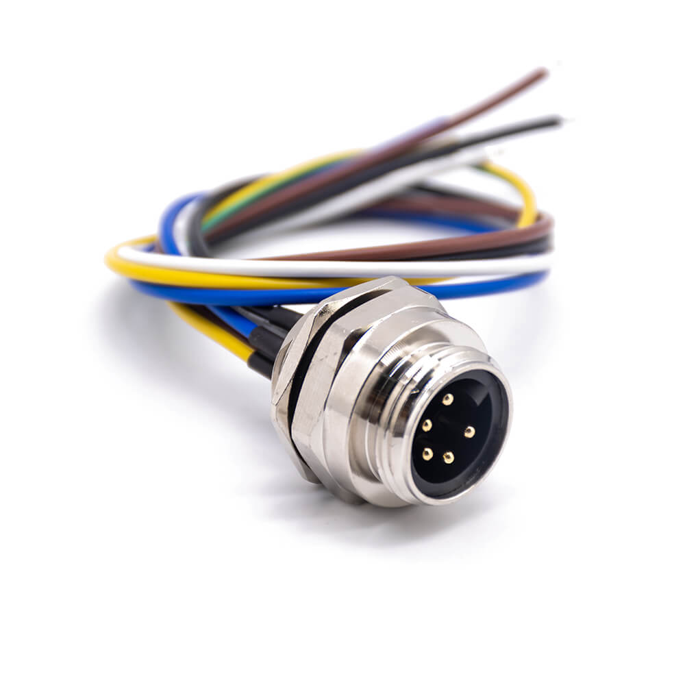 Elecbee M7/8 Plug Male 5 Pin Straight Balkhead Back Mount 30cm 18AWG Single Ended Cable UnShielded