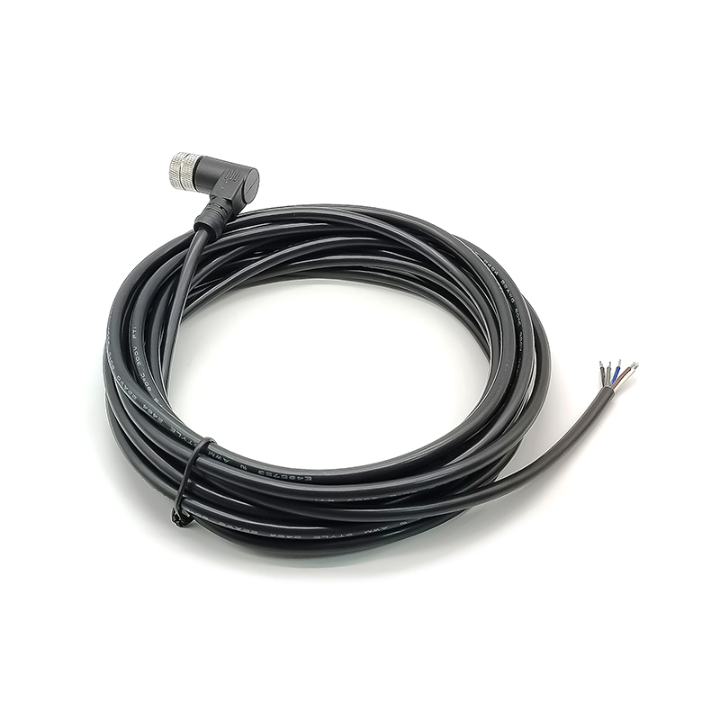 Elecbee M12 5 Pin Female A Code Single Ended Cable Right Angle Molded Cable AWG22 5M