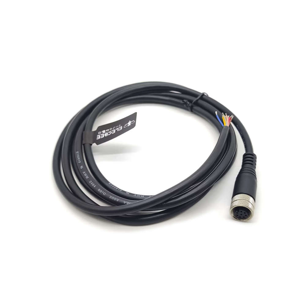 Elecbee M12 8Pin Extension Cable Female A Code Straight Connector Molded Cable 2M AWG24