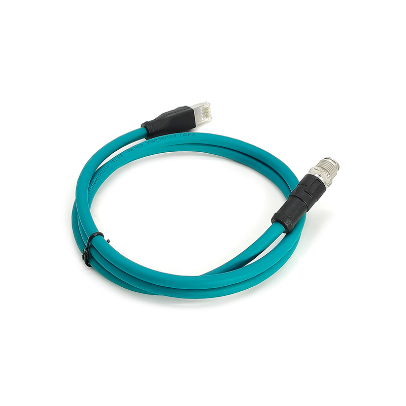 Elecbee M12 X Coded To RJ45 Cable Assembly 180 Degree M12 8 Pin Male To RJ45 8P8C Male With Blue Plastic Cable 1M AWG24 5m