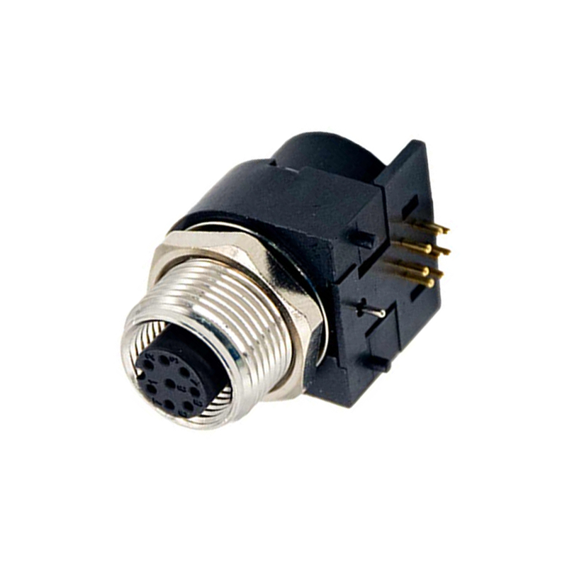 Elecbee M12 Panel Receptacles A Code Right Angle 8pin Female Non-shield connector