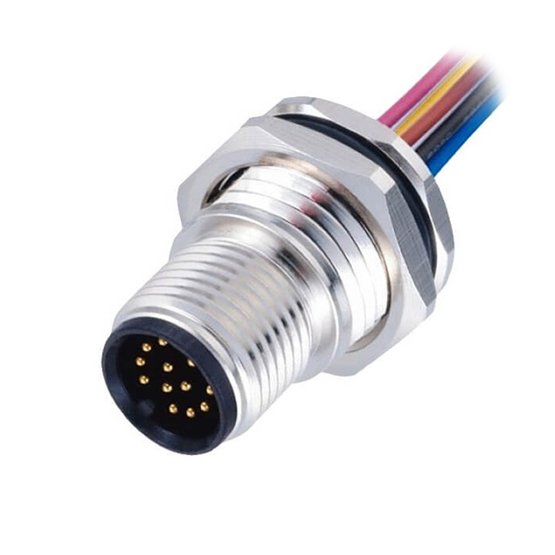 Elecbee M12 Panel Receptacles A Code Straight 12 pin  Male Non-shield connector with 1M cable length