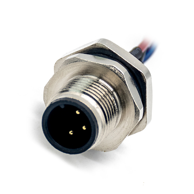 Elecbee M12 Panel Receptacles A Code Straight 4pin Male Non-shield connector with 0.3M cable length