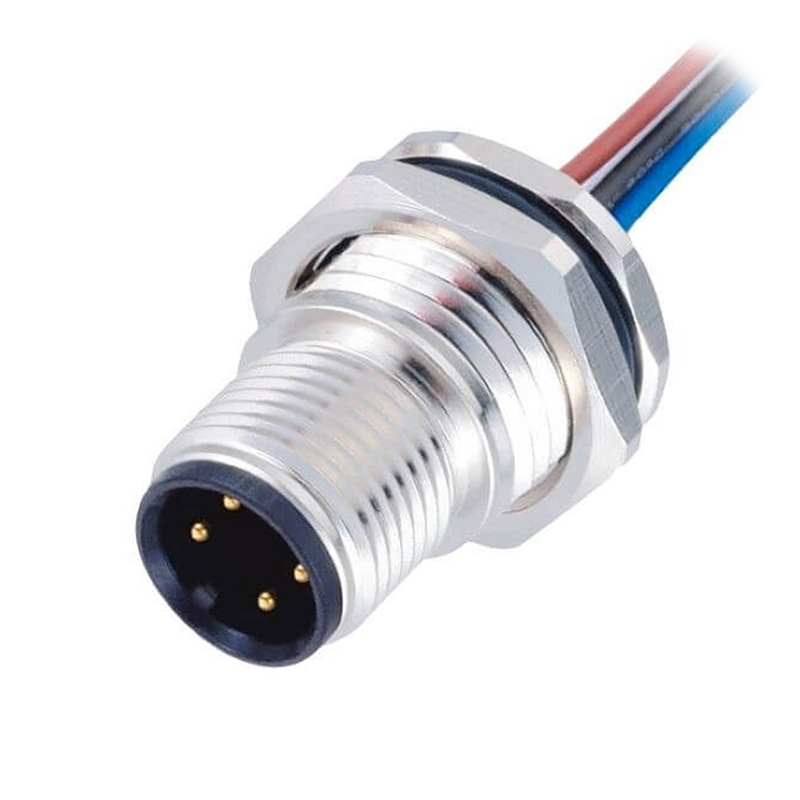 Elecbee M12 Panel Receptacles A Code Straight 4pin Male Non-shield connector with 1M cable length