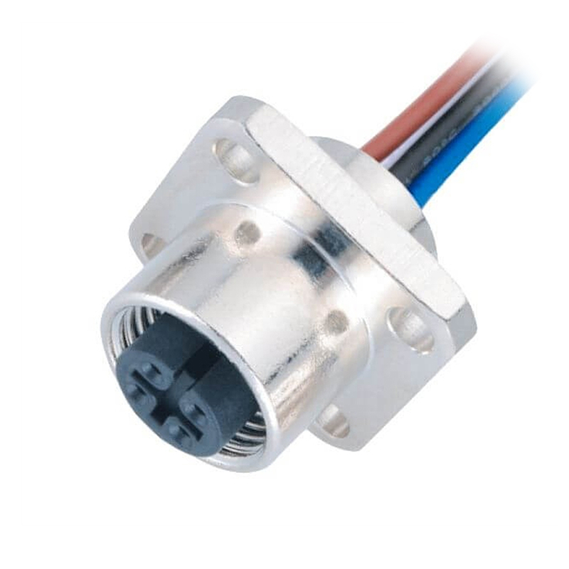 Elecbee M12 Panel Receptacles A Code Straight 4pin Female Non-shield connector with 1M cable length