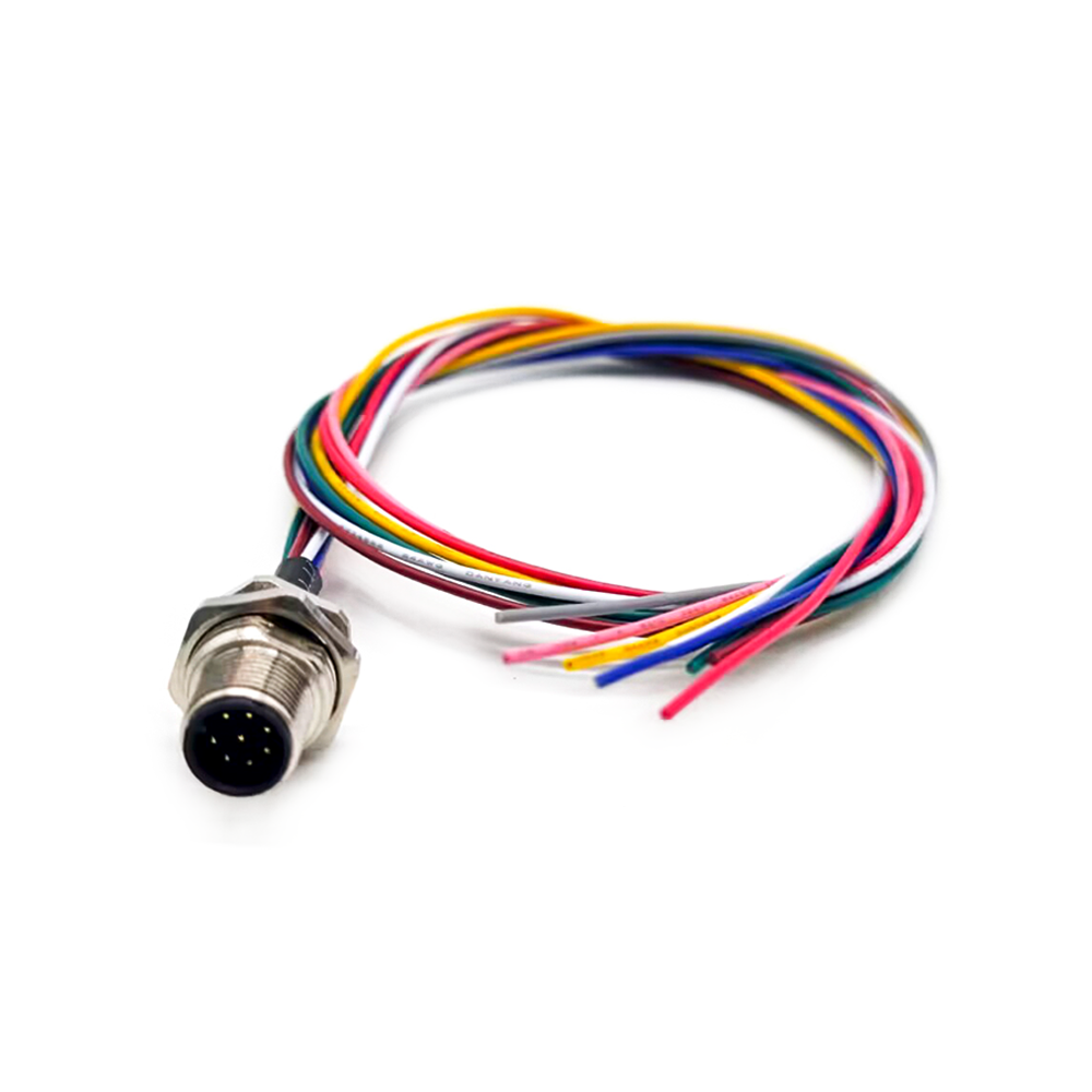 Elecbee M12 Panel Receptacles A Code Straight 8 pin  Male Non-shield connector with 1M cable length
