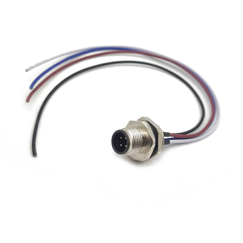 Elecbee M12 Panel Receptacles A Code Straight 4pin Male Non-shield connector with 0.2M cable length