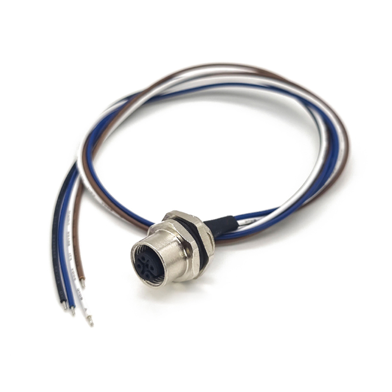 Elecbee M12 Panel Receptacles A Code Straight 4pin Female Non-shield connector with 0.2M cable length