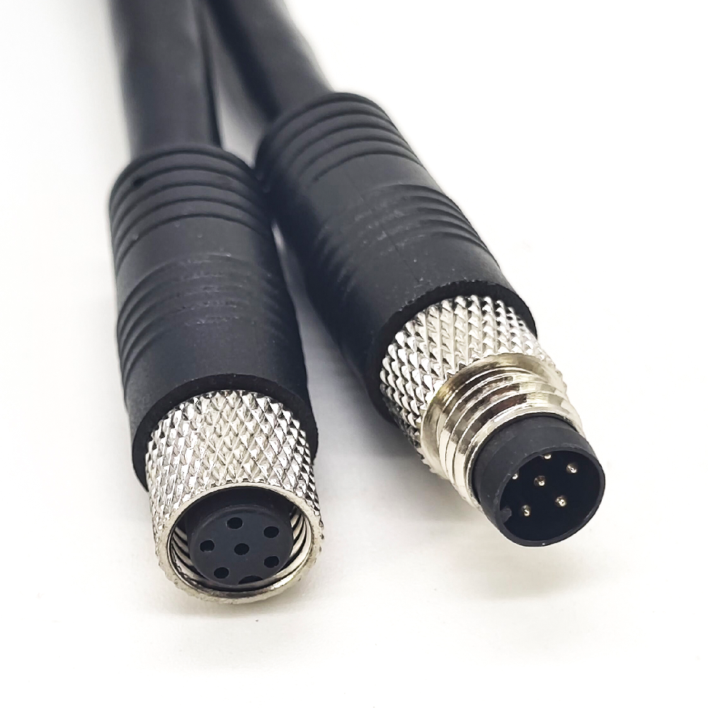 Elecbee M8 6-Pin Circular Connector Cable A-Code Male to Female Straight Cordset 26AWG 50cm Unshielded Black Industrial Sensor Extension