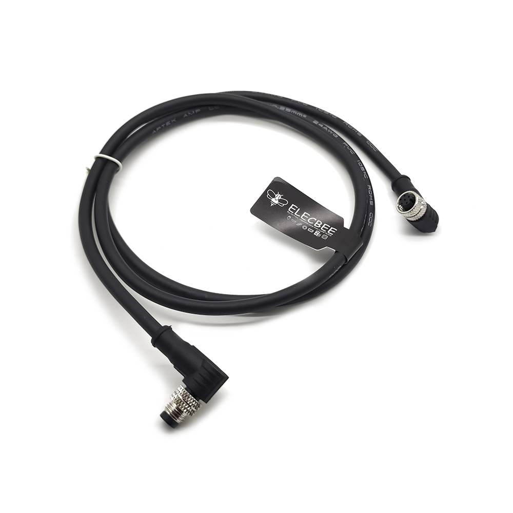 Elecbee M8 6 Pin Cable Standard A Code Double Ended Cable 26AWG 1M Male to Female Plug Right Angle
