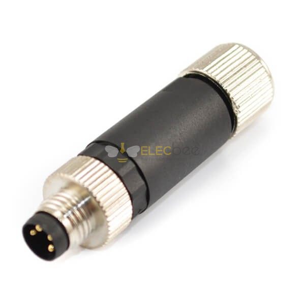Elecbee M8 Plug Waterproof IP67 4 Pins Male Assemblely Straight Cable Metal Connector