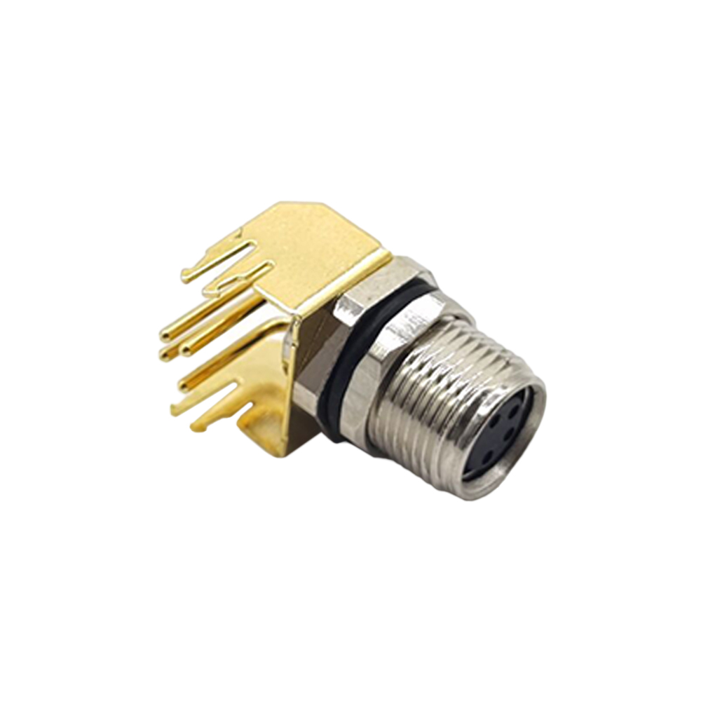 Elecbee M8 4 Pin Female Connector Panel Receptacles Right Angle PCB Mount Waterproof Front Mount