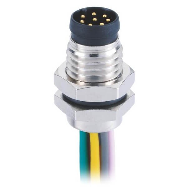Elecbee M8 8 Pin Male Cable Connector Circular Waterproof Straight A Coding Panel Mount Solder Socket With 1M 26AWG Wire