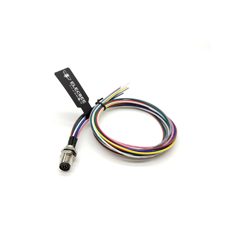 Elecbee M8 8Pin Male Connector Waterproof Solder Cable With Wires 26AWG 0.5M Socket A Coding Straight Panel Mount Receptacle