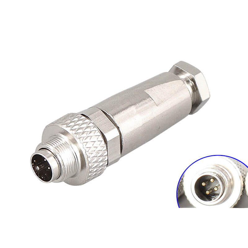 Elecbee Circular Connectors M9 Male Straight Plug 4 Pin Male A Code Solder Contacts Shield