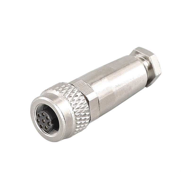 Elecbee Metal Connector M9 8Pin Female Straight Waterproof Shield Wireable Connector Solder Contacts