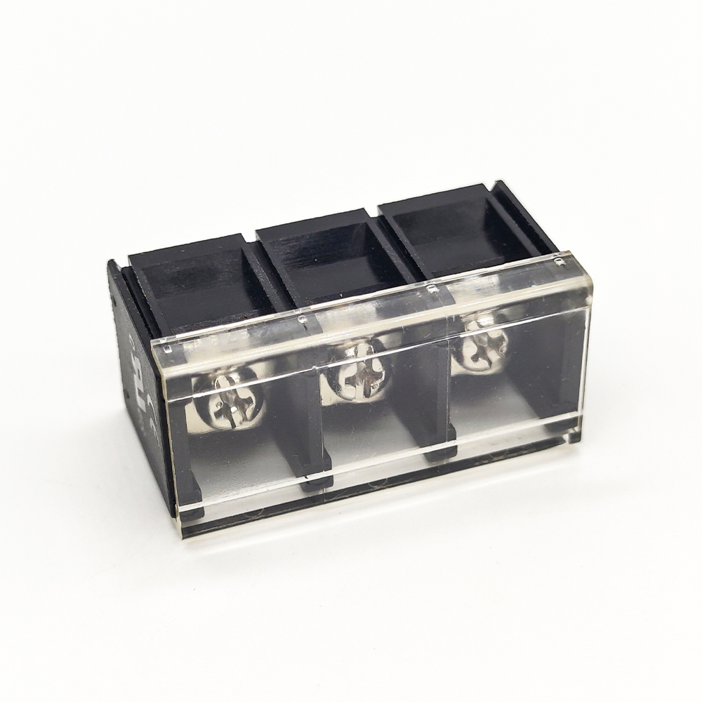 Elecbee Barrier Terminal Block with Cover 3pin Straight Black Connector