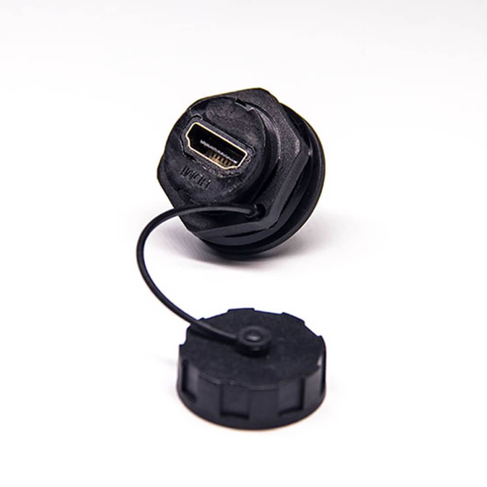 Elecbee 防水连接器HDMI Type A M25螺纹19芯直式母插座尾部带针