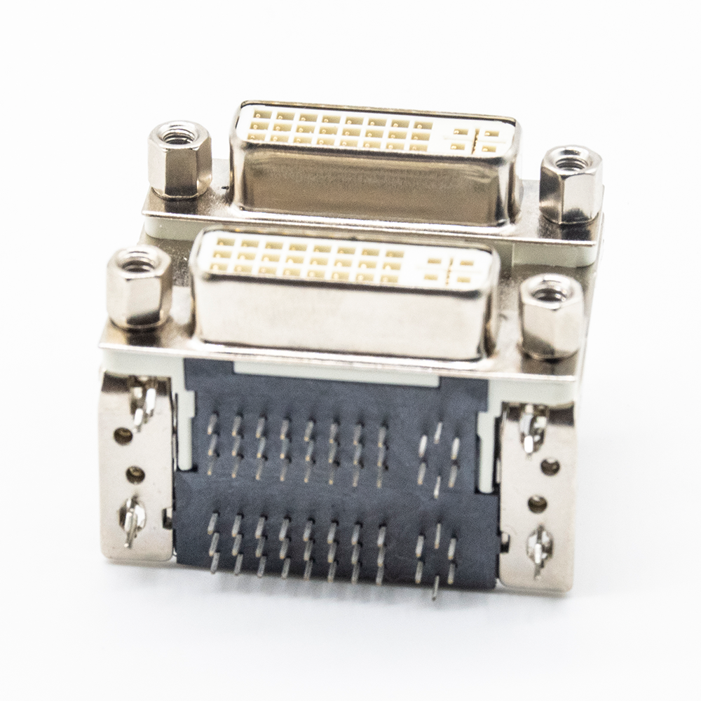 Elecbee 双层DVI24+5母座接口连接器 PCB 弯头插板式 全包 带屏蔽 白胶