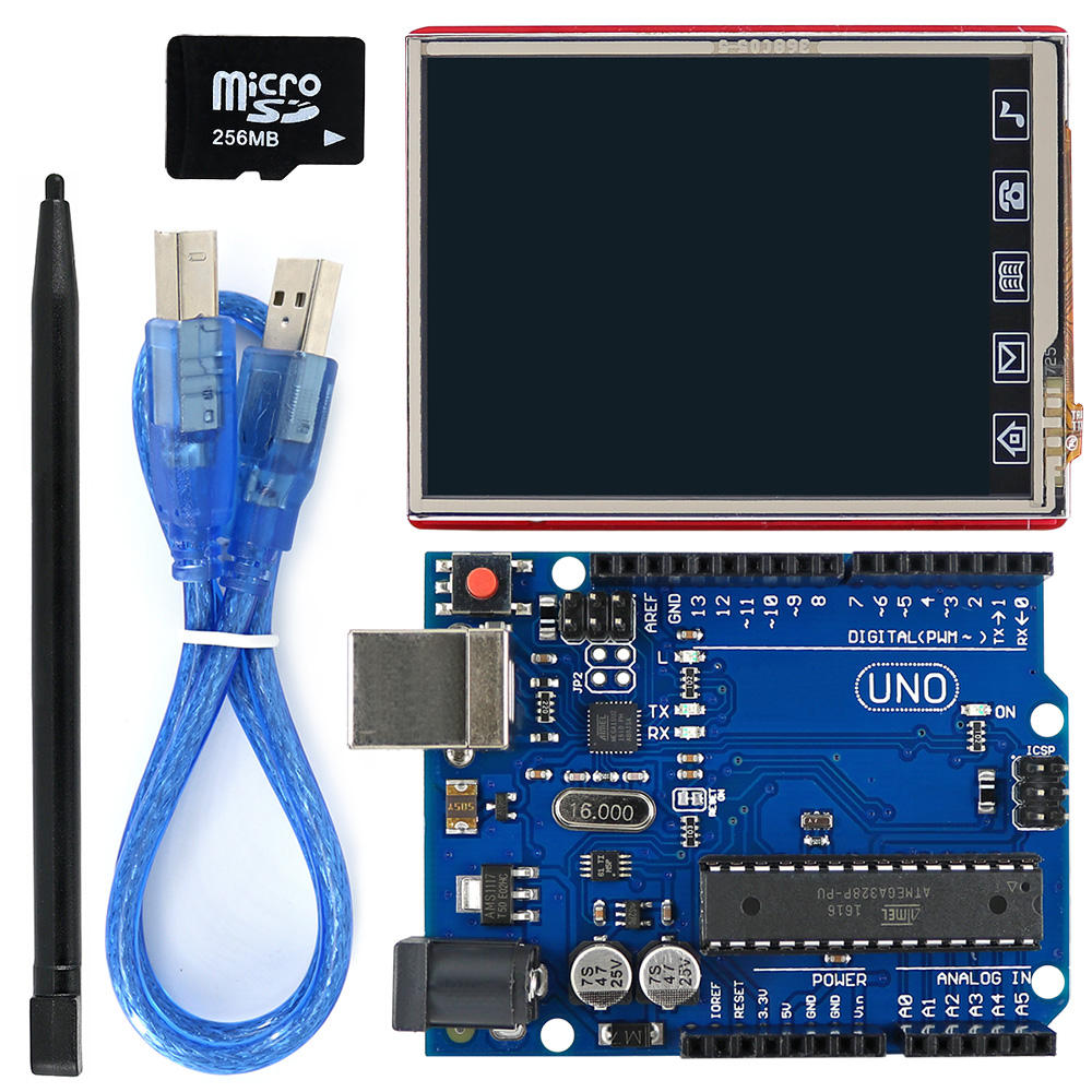 Elecbee 2.8 英寸 TFT LCD 显示屏屏蔽 + UNO R3 板带 TF 卡触摸笔 USB 电缆套件适用于 UNO Mega2560 Leonardo